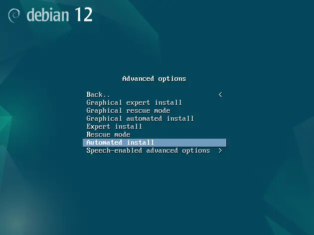 Debian installer automated install option screenshot